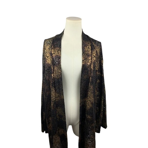 Chicos Womens Open Front Cardigan Jacket Size 3 Black & Gold Nylon/Spandex - Picture 2 of 5